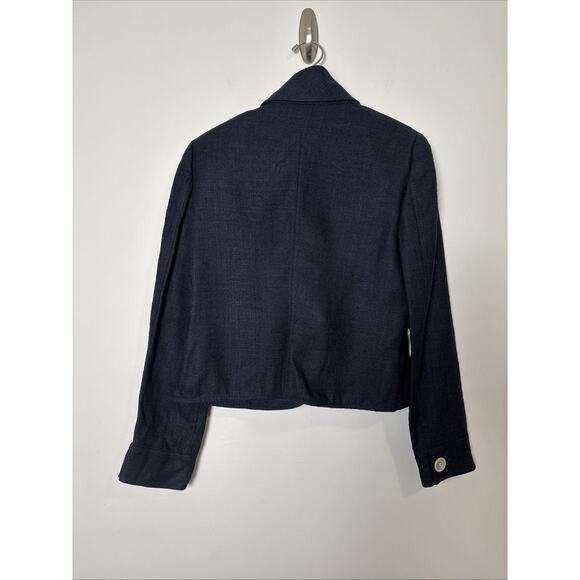 Valentino Spa Silk Cropped Blazer Size 12 Blue Woven Designer Tailored Twee - Picture 2 of 11